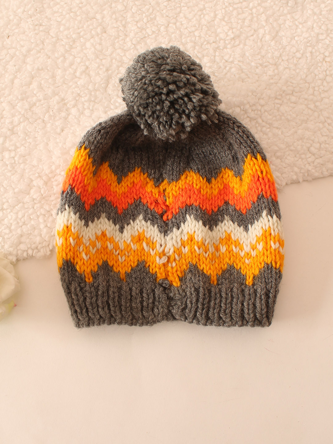 Handknitted Zig-Zag Design Cap - Multi