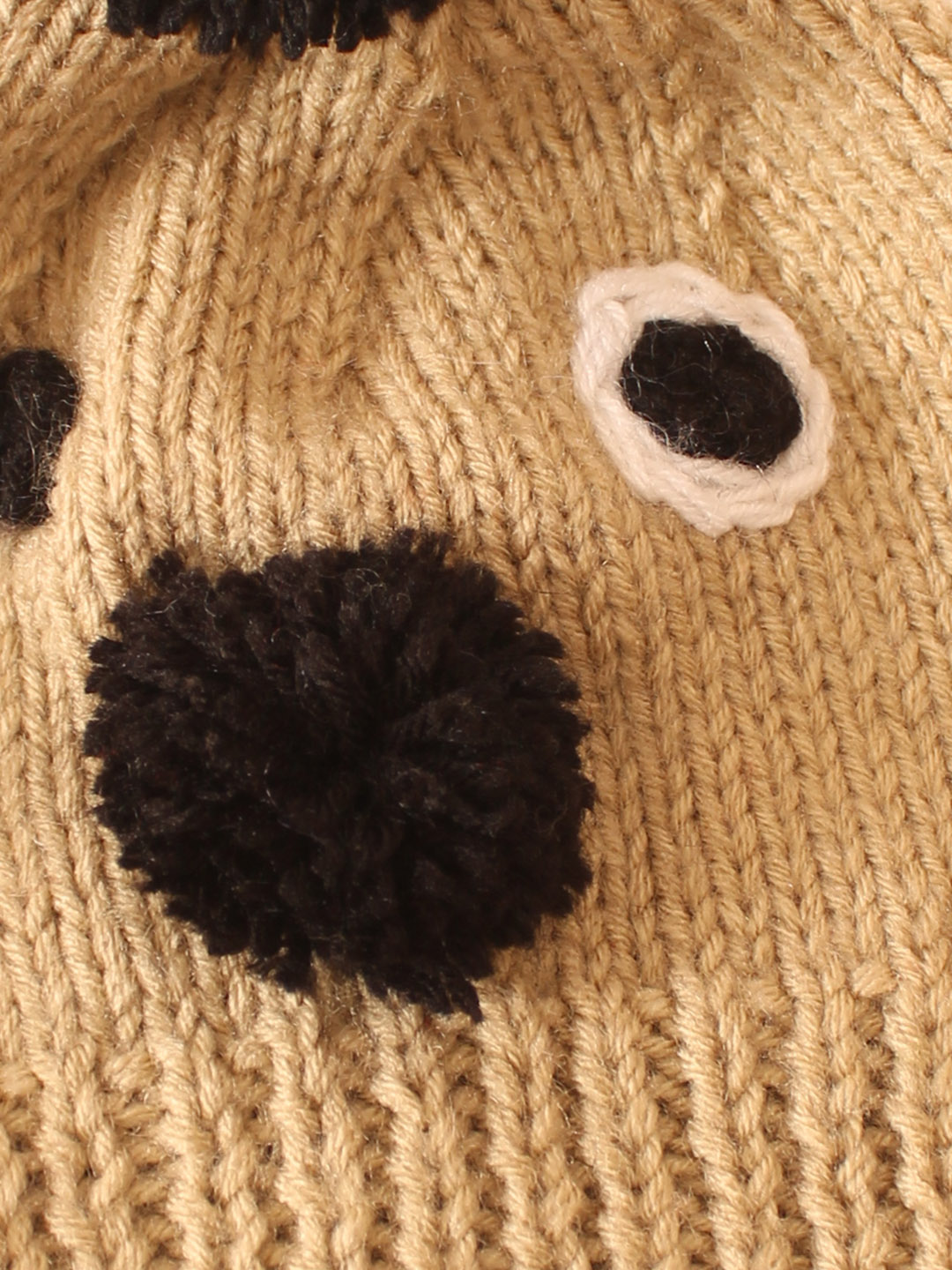 Handknitted Animal Themed Pom Pom Cap - Beige