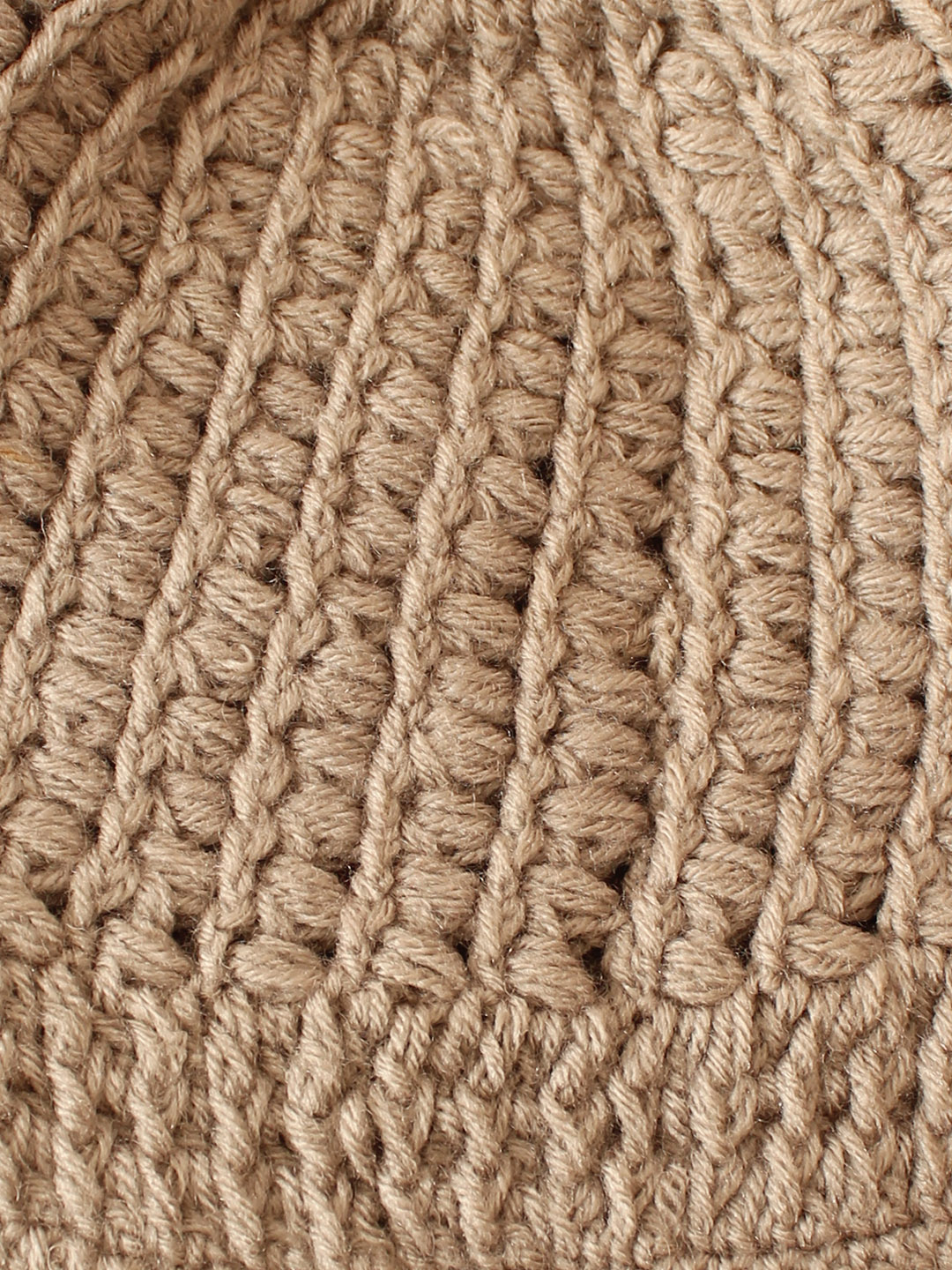 Crochet Self Design Pom Pom Cap - Beige