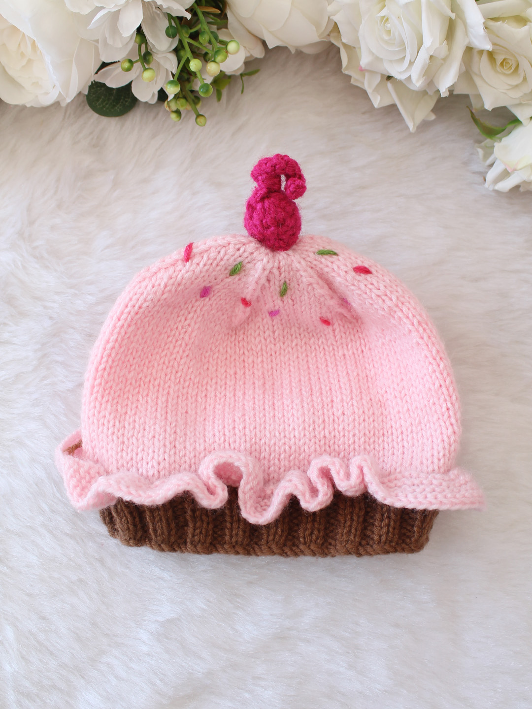 Handmade Cupcake with Cherry on Top Cap - Pink