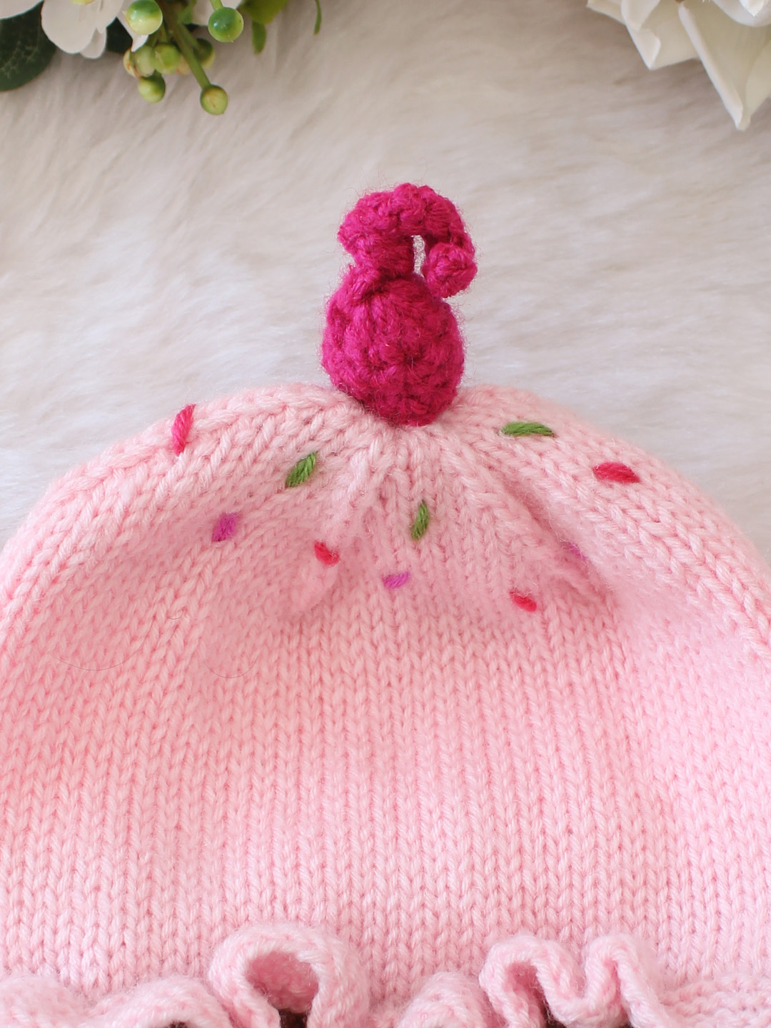 Handmade Cupcake with Cherry on Top Cap - Pink