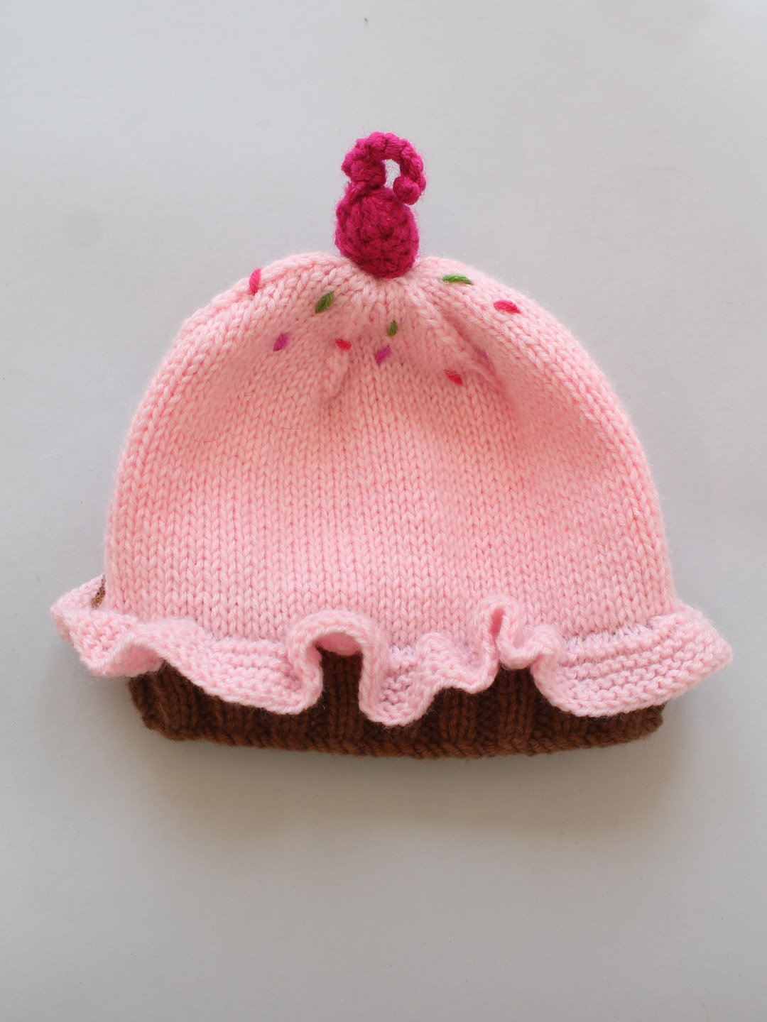 Handmade Cupcake with Cherry on Top Cap - Pink