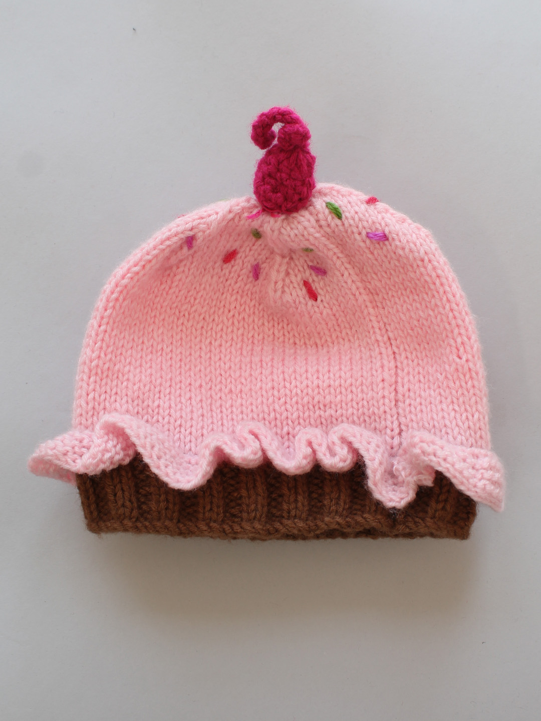 Handmade Cupcake with Cherry on Top Cap - Pink