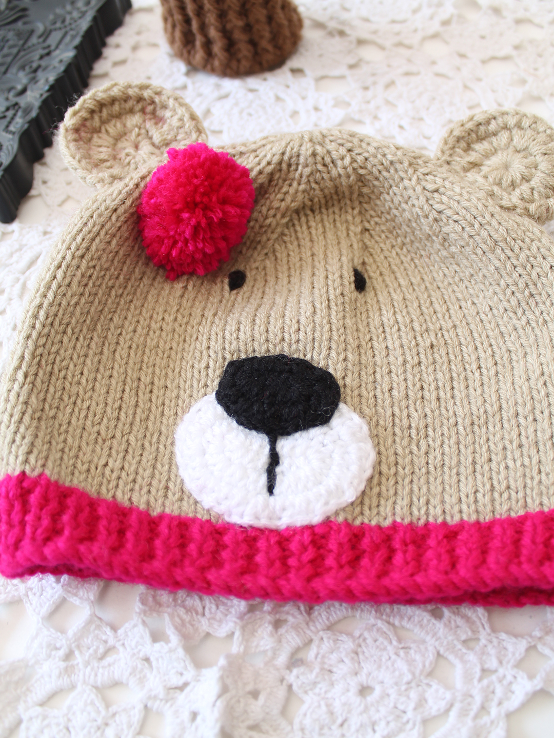 Woonie Handmade Bear with Pom Pom Cap - Beige