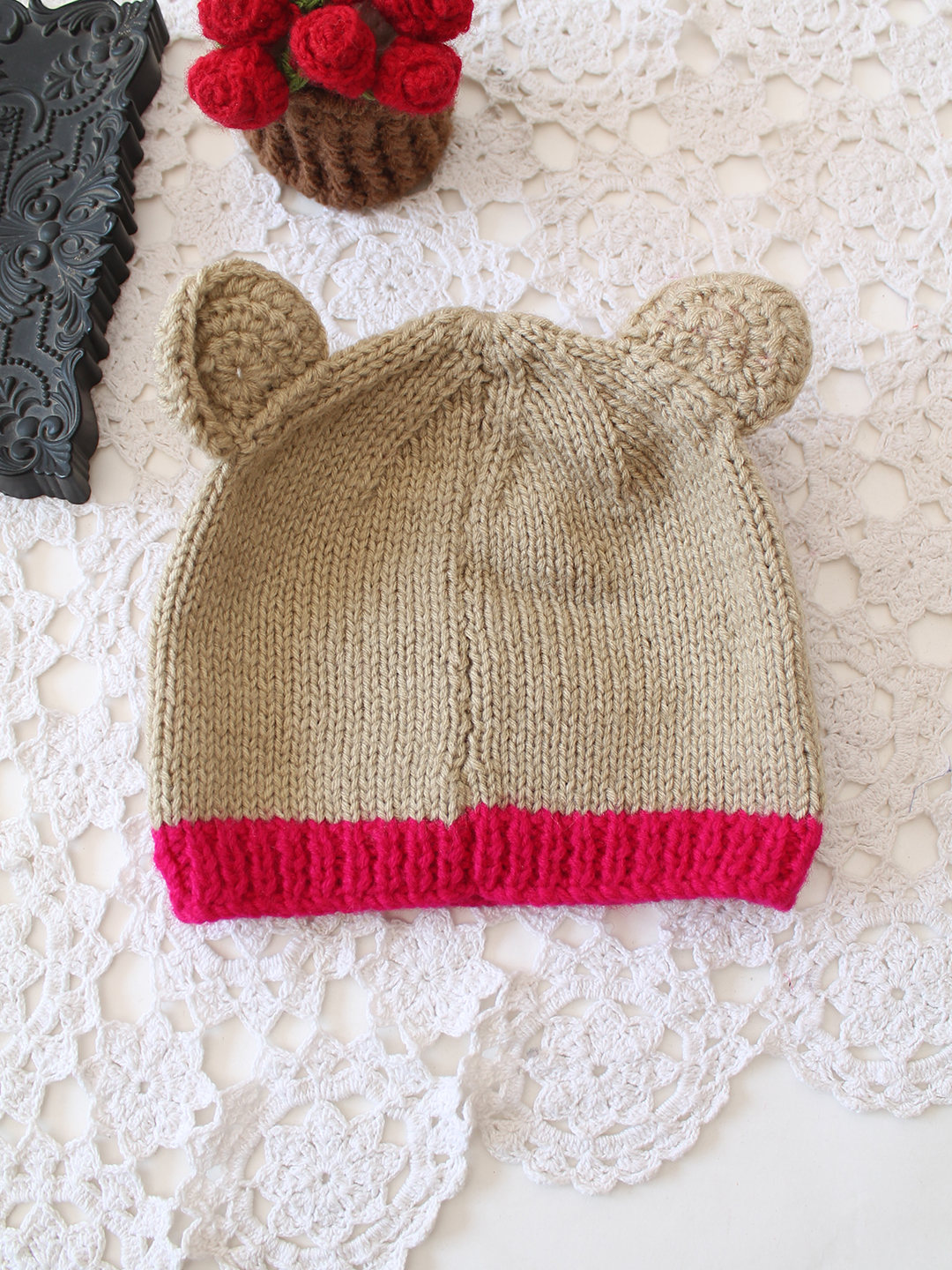 Woonie Handmade Bear with Pom Pom Cap - Beige