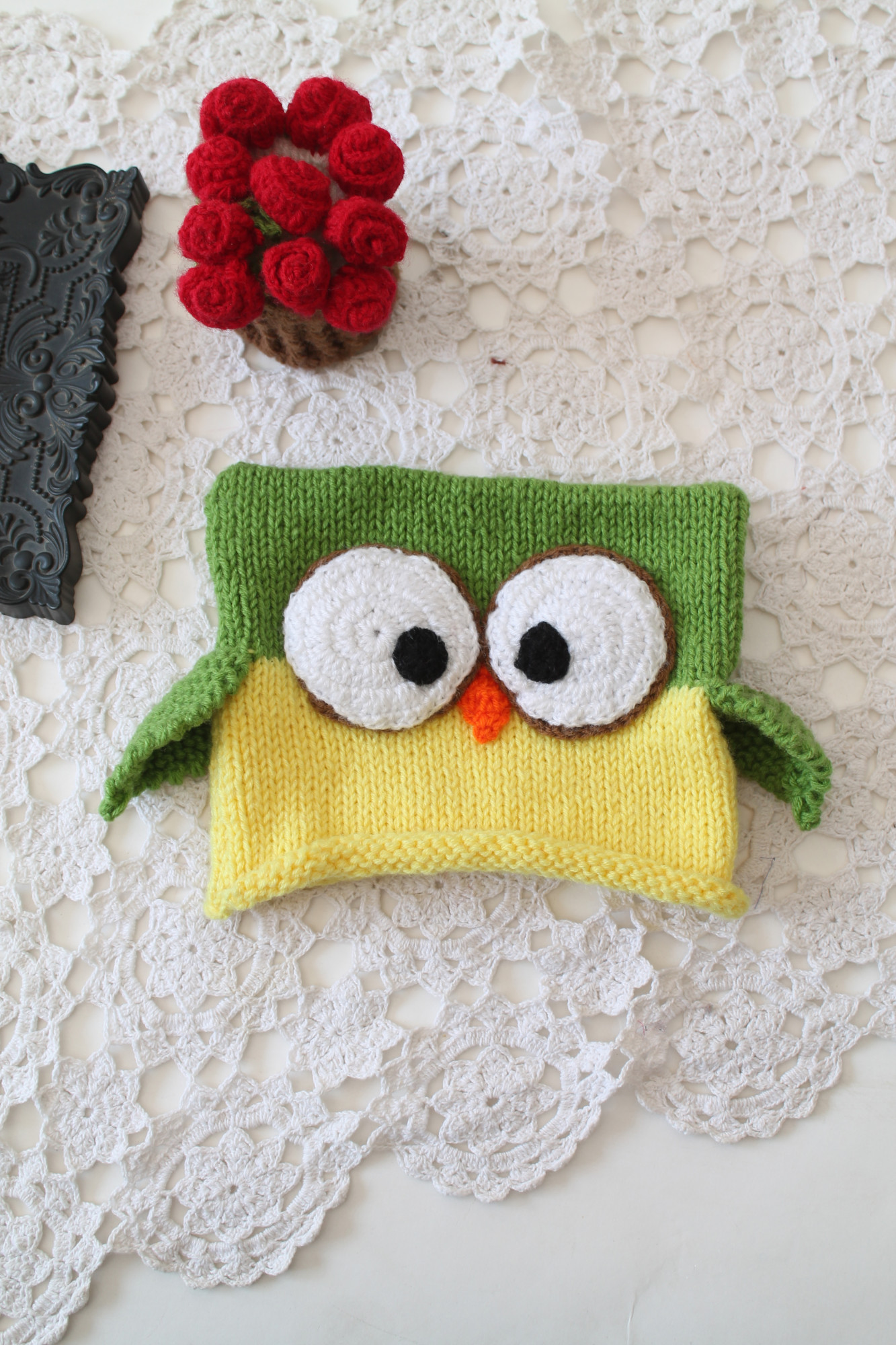Woonie Handmade Owl Beanie Cap - Green