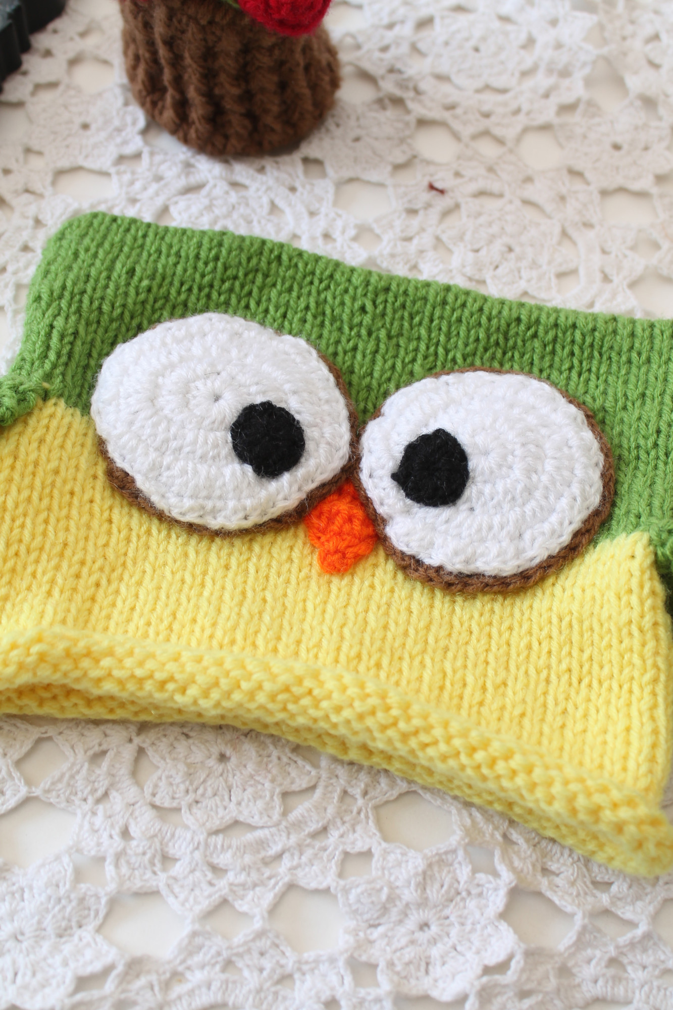 Woonie Handmade Owl Beanie Cap - Green