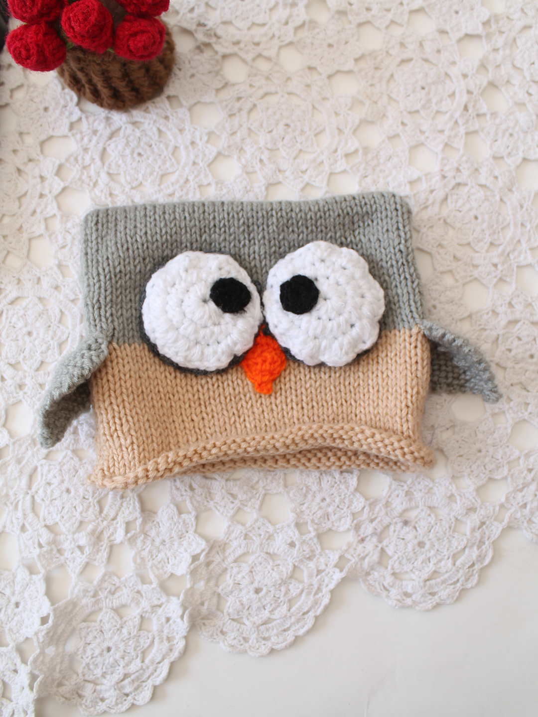 Woonie Handmade Owl Beanie Cap - Grey