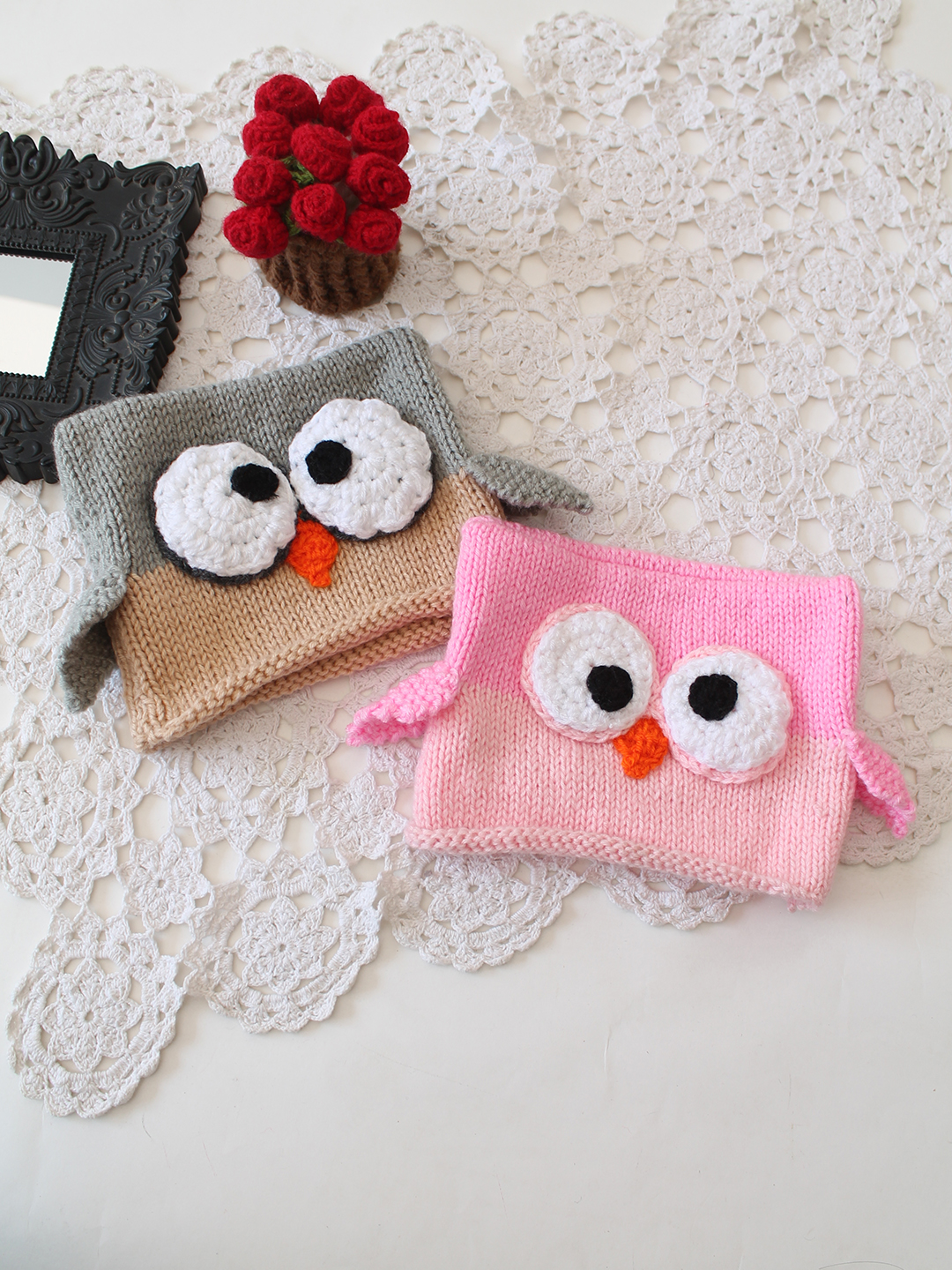 Pack of 2 Woonie Handmade Owl Beanie Cap - Pink