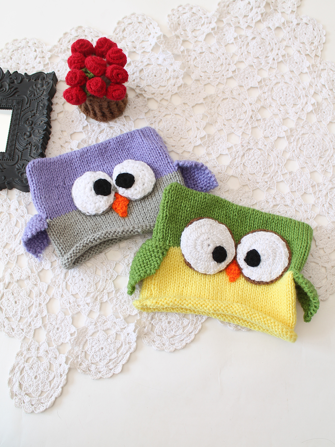 Pack of 2 Woonie Handmade Owl Beanie Cap - Green