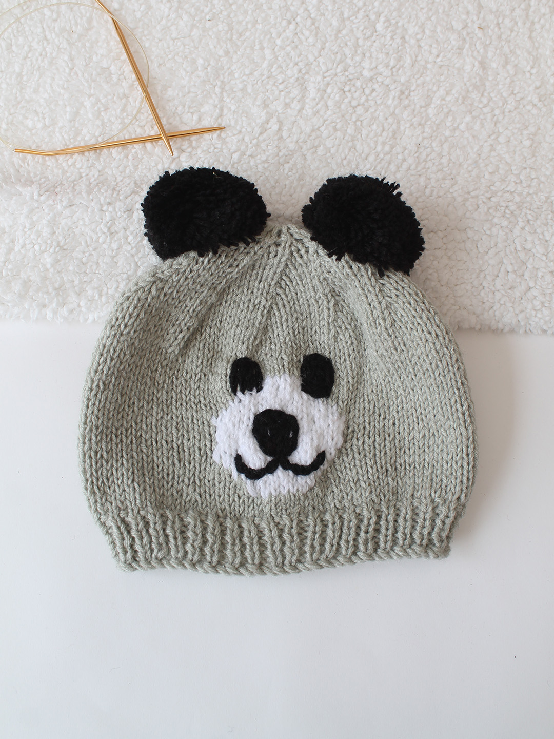 Knitted Bear Face Cap - Grey