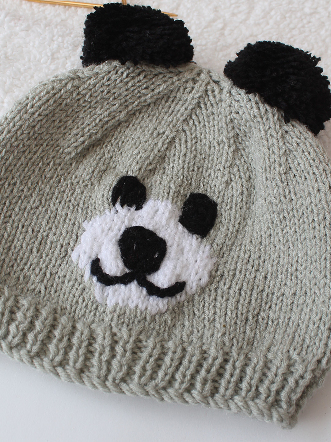 Knitted Bear Face Cap - Grey