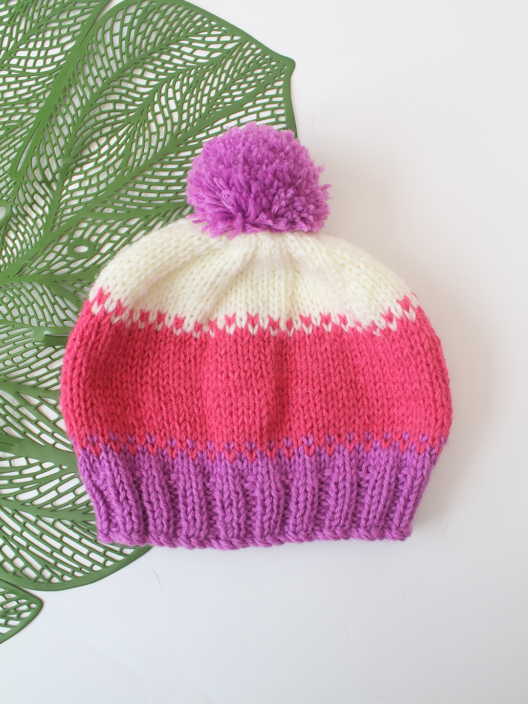 Woonie Pom Pom Detailed Hand Knitted Cap - Pink