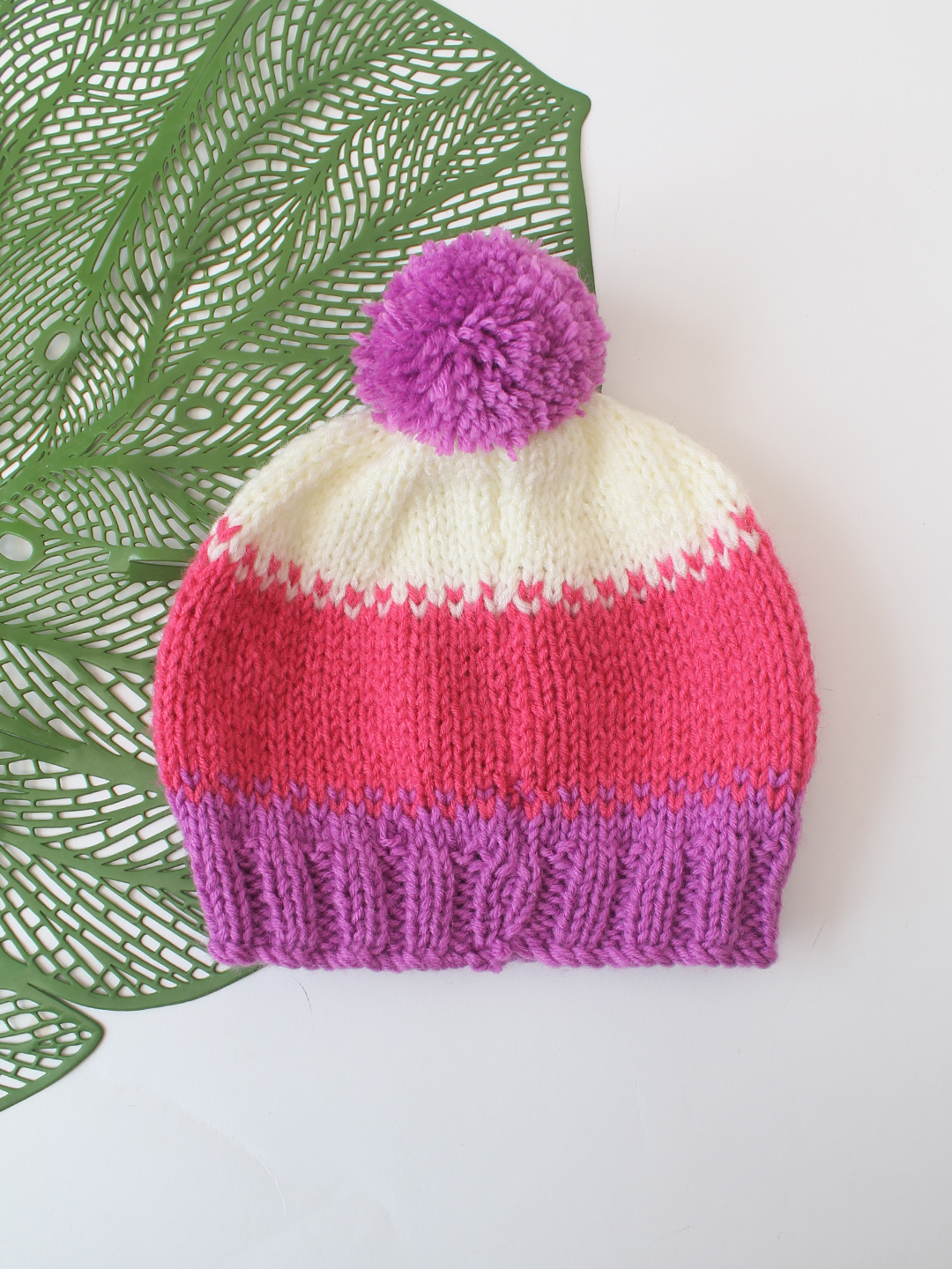 Woonie Pom Pom Detailed Hand Knitted Cap - Pink