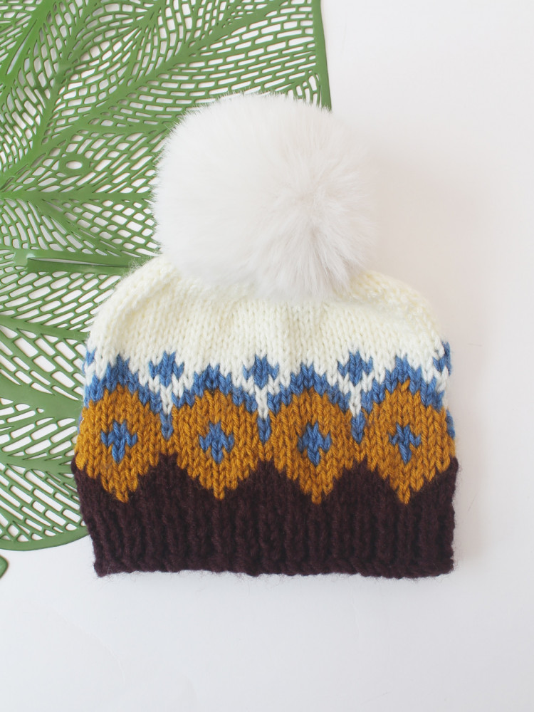 Image of Woonie Pom Pom Detailed Hand Knitted Cap - Multicolor
