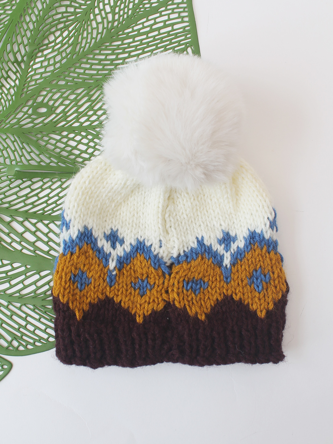 Woonie Pom Pom Detailed Hand Knitted Cap - Multicolor