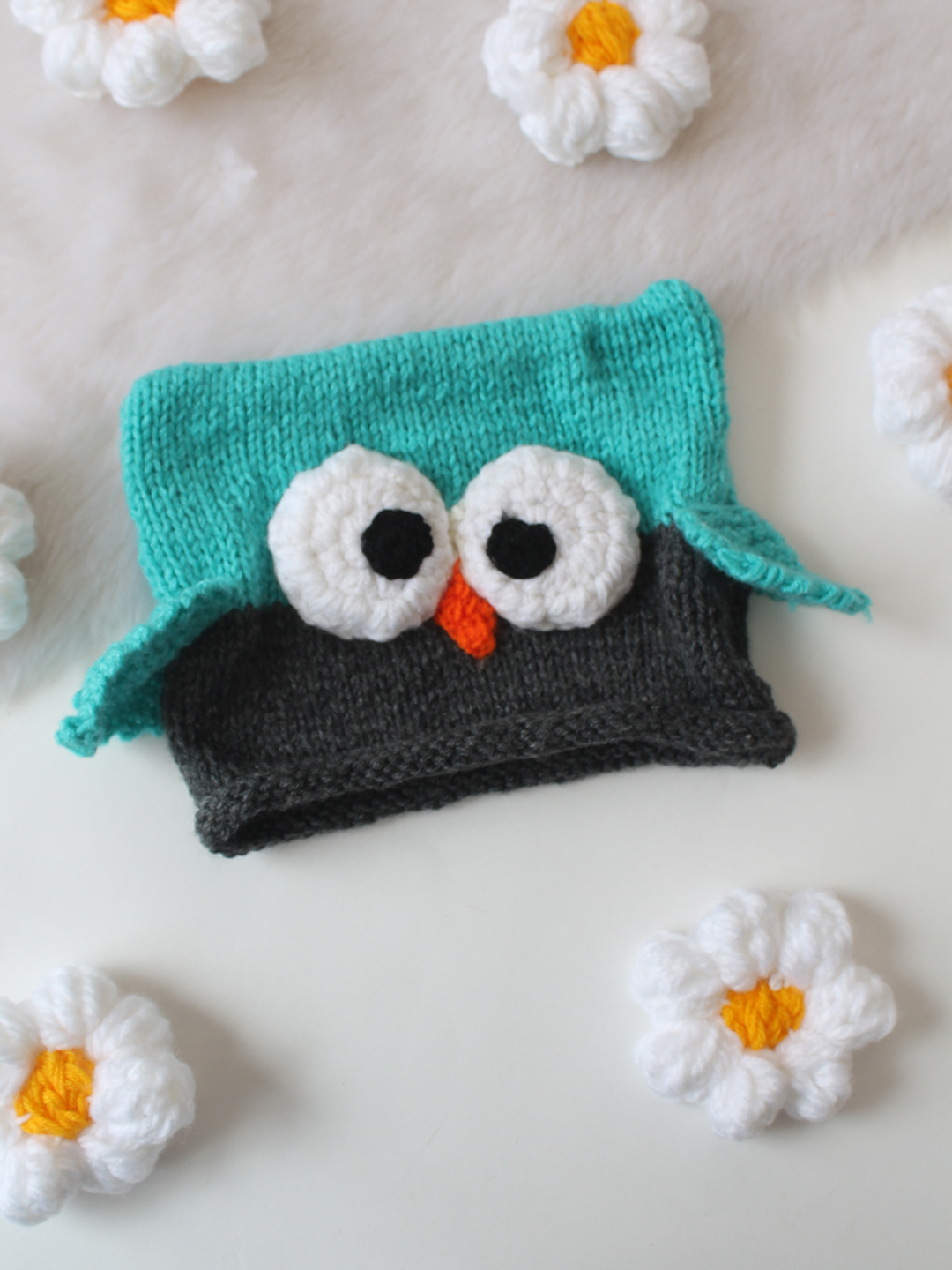 Woonie Owl Designed Hand Knitted Cap - Blue