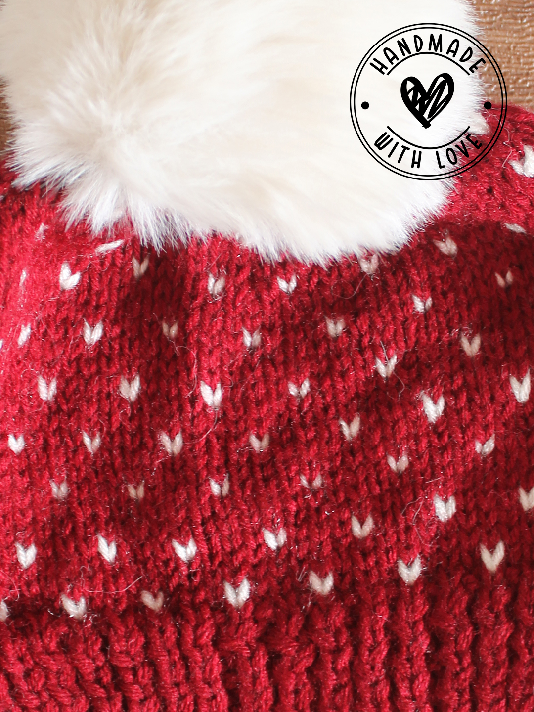 Woonie Pom Pom Detailed Hand Knitted Cap - Maroon