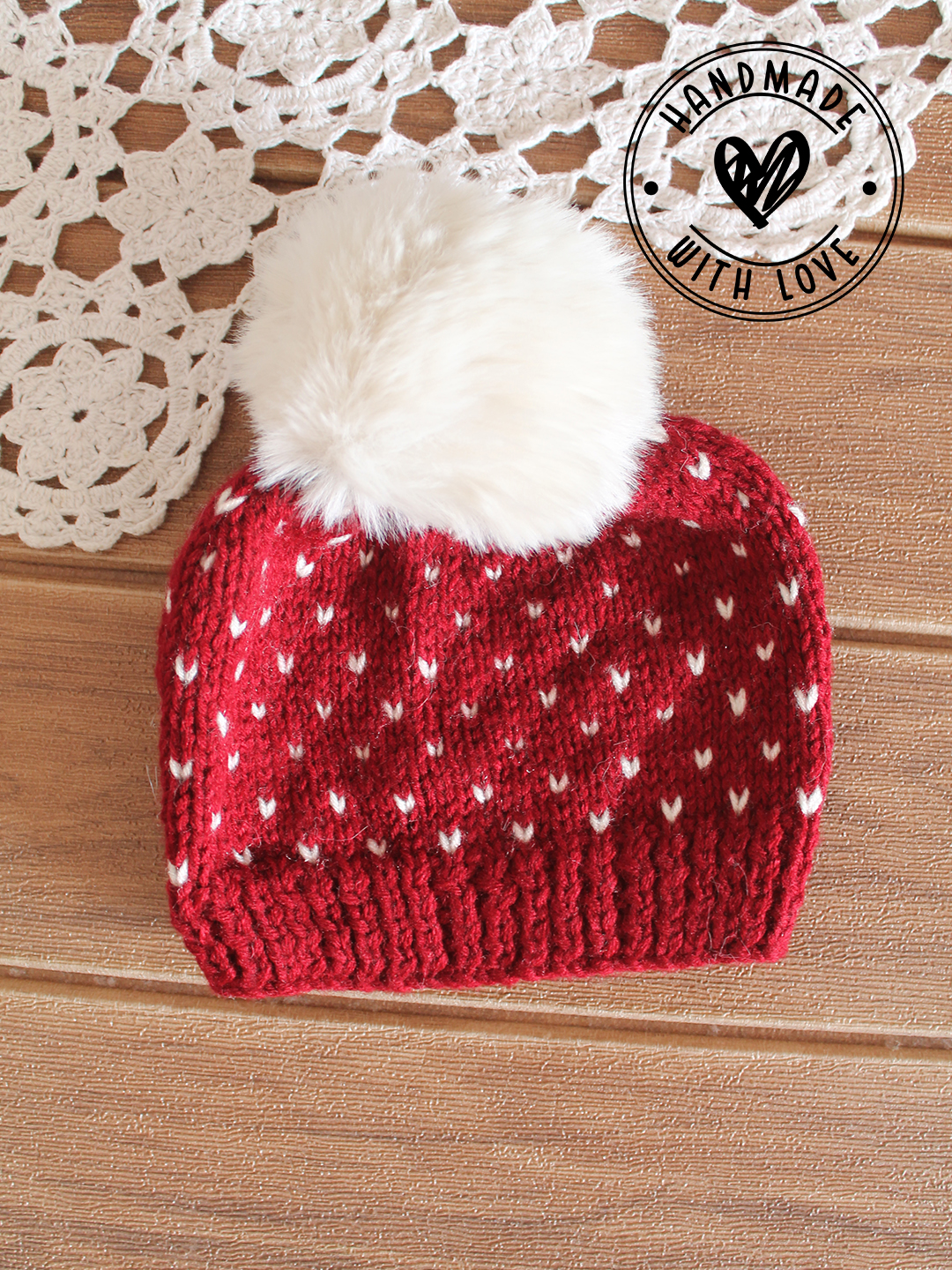 Woonie Pom Pom Detailed Hand Knitted Cap - Maroon