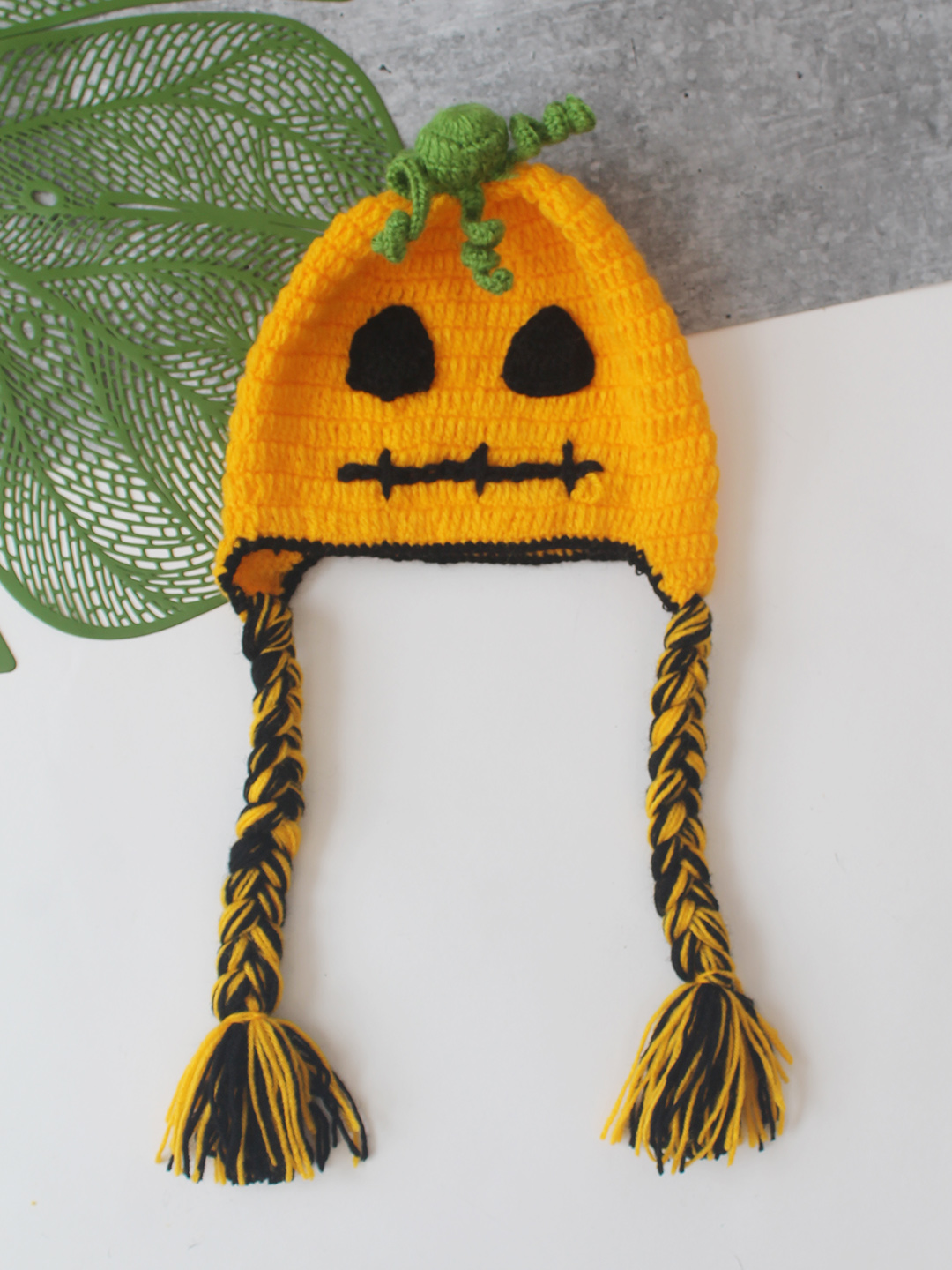 Woonie Pumpkin Designed Hand Knitted Cap - Orange