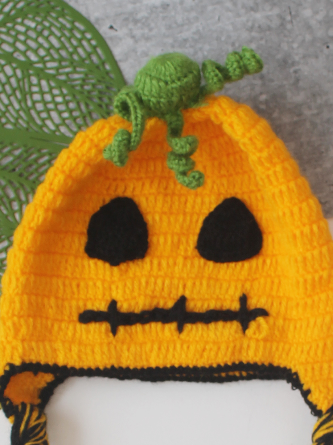 Woonie Pumpkin Designed Hand Knitted Cap - Orange