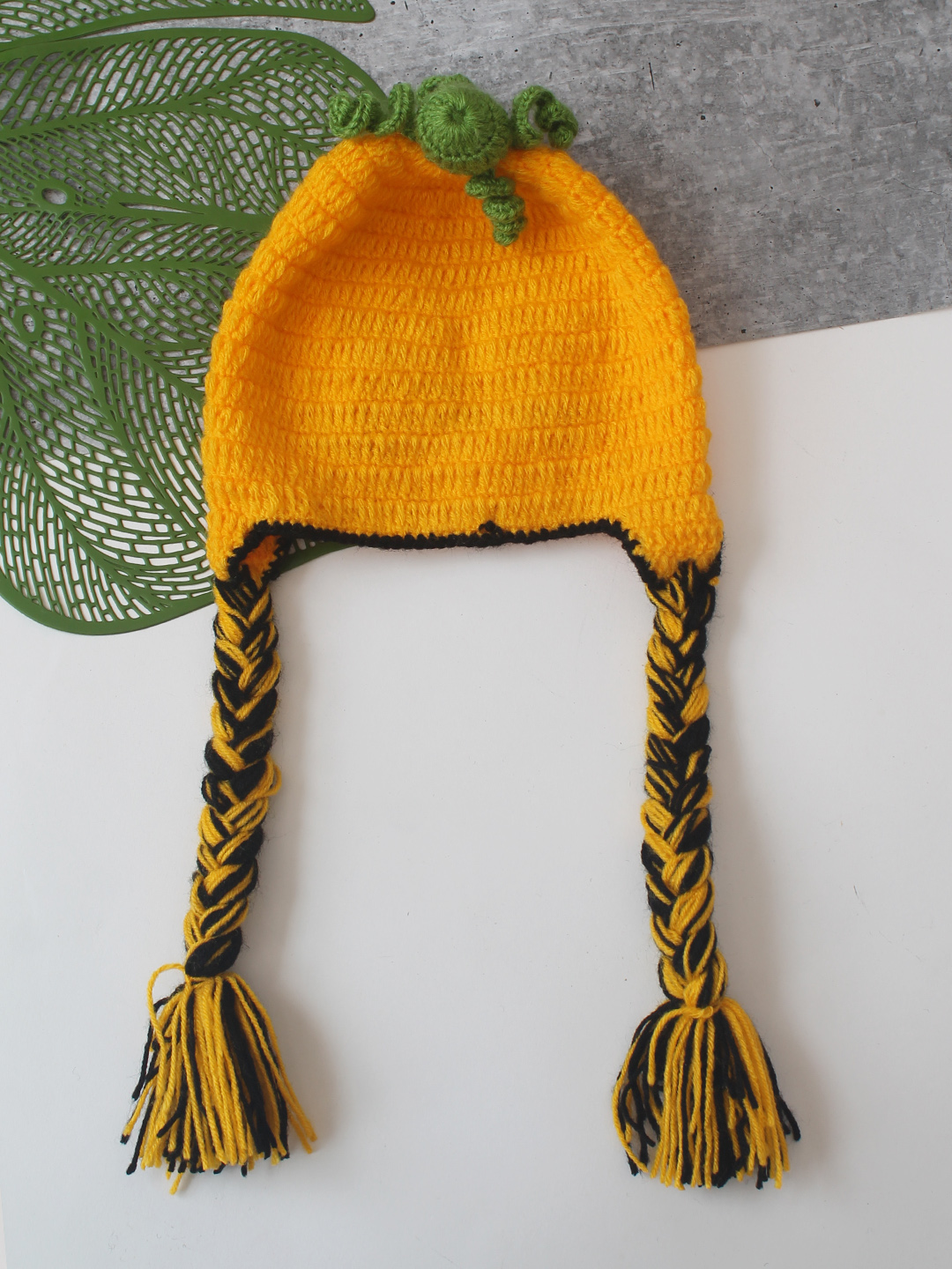 Woonie Pumpkin Designed Hand Knitted Cap - Orange