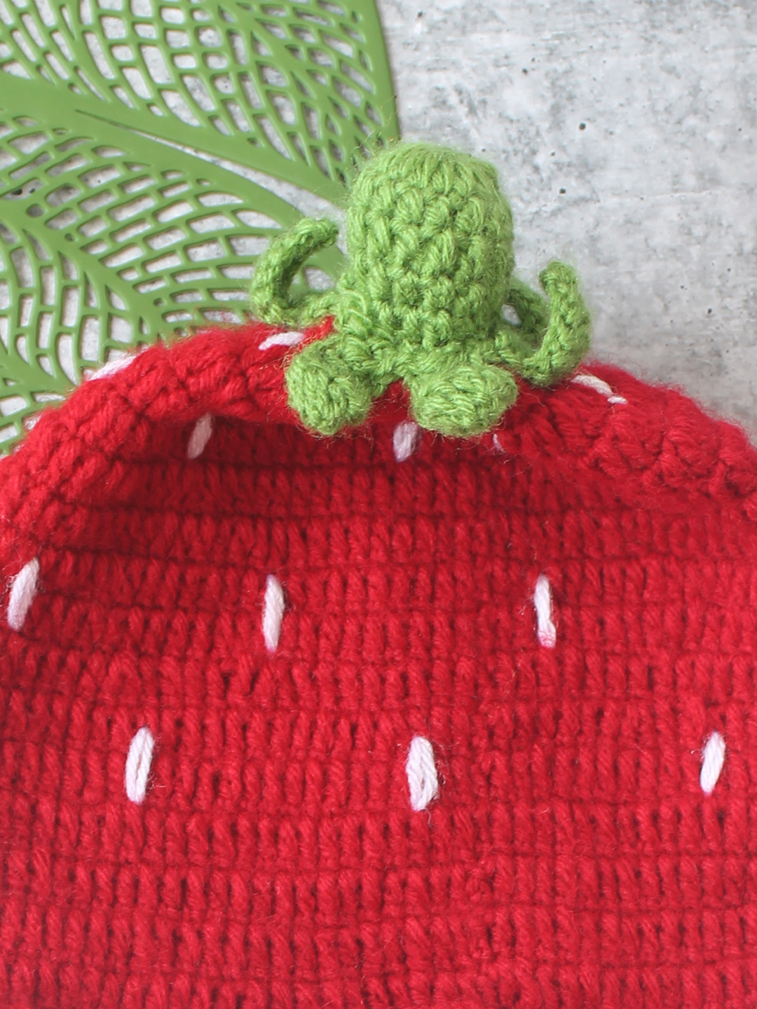 Woonie Strawberry Designed Handknitted Bucket Cap - Red