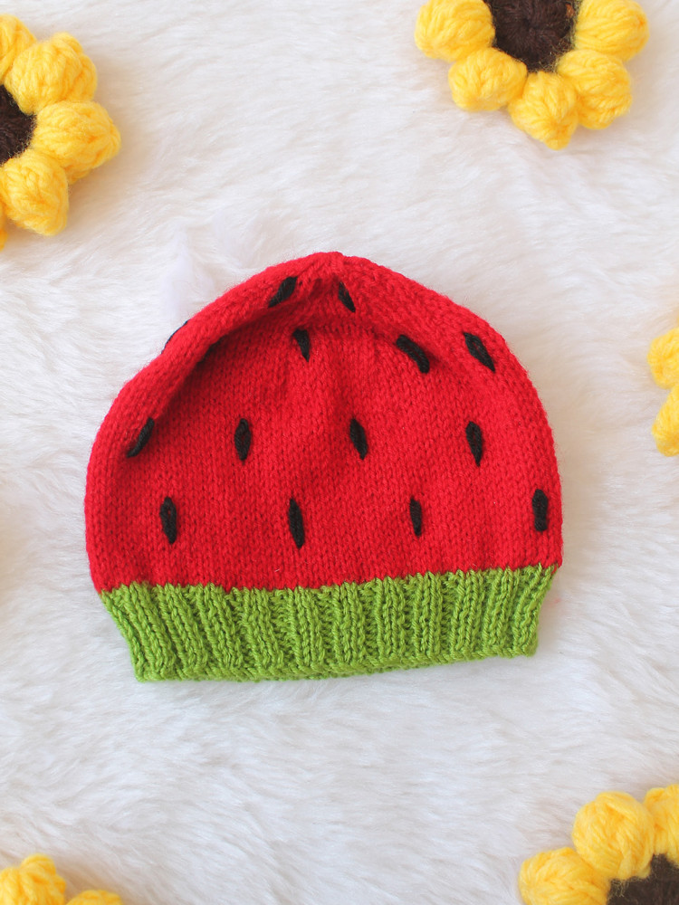 Image of Woonie Watermelon Designed Handknitted Cap - Red