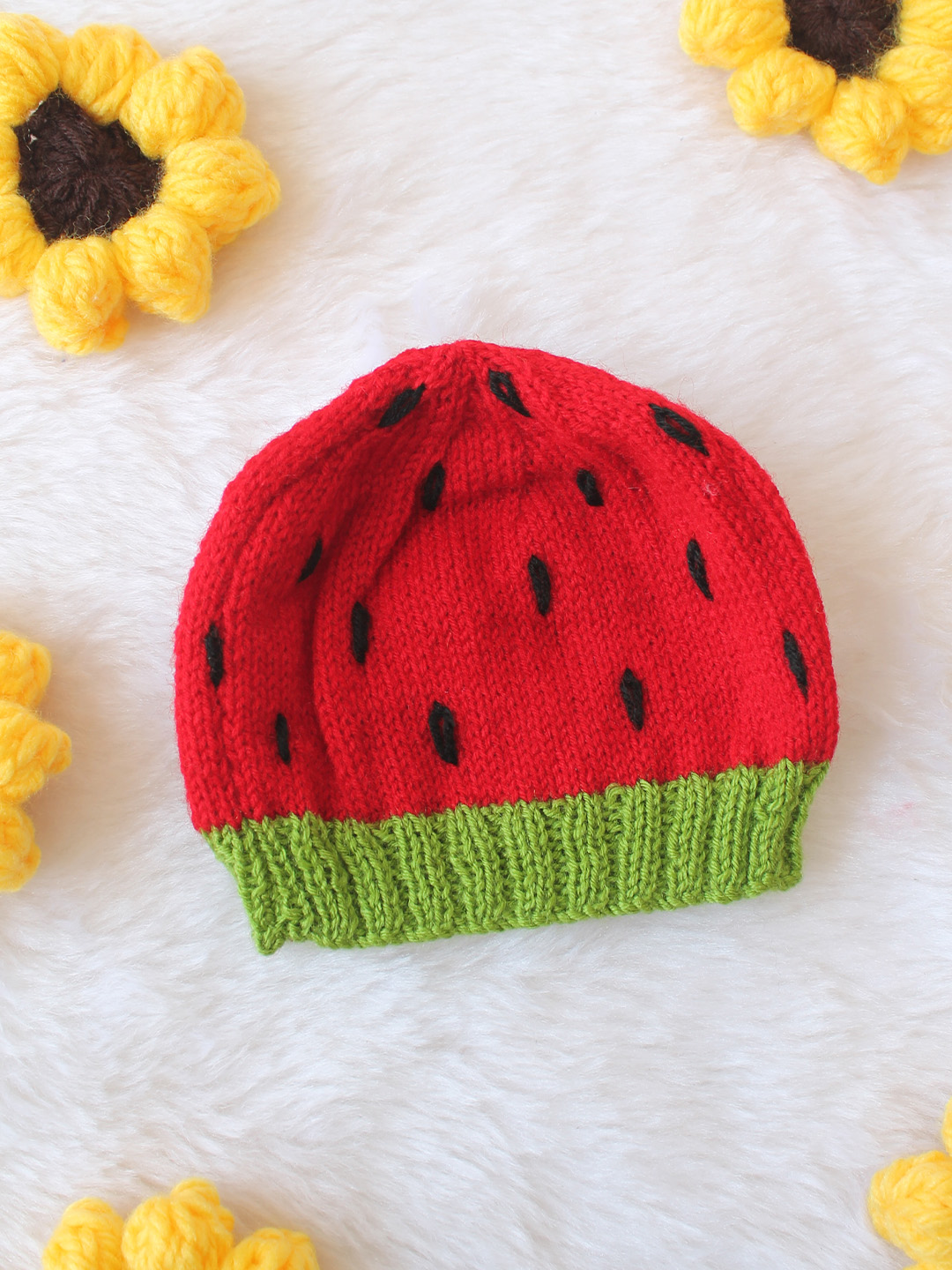 Woonie Watermelon Designed Handknitted Cap - Red