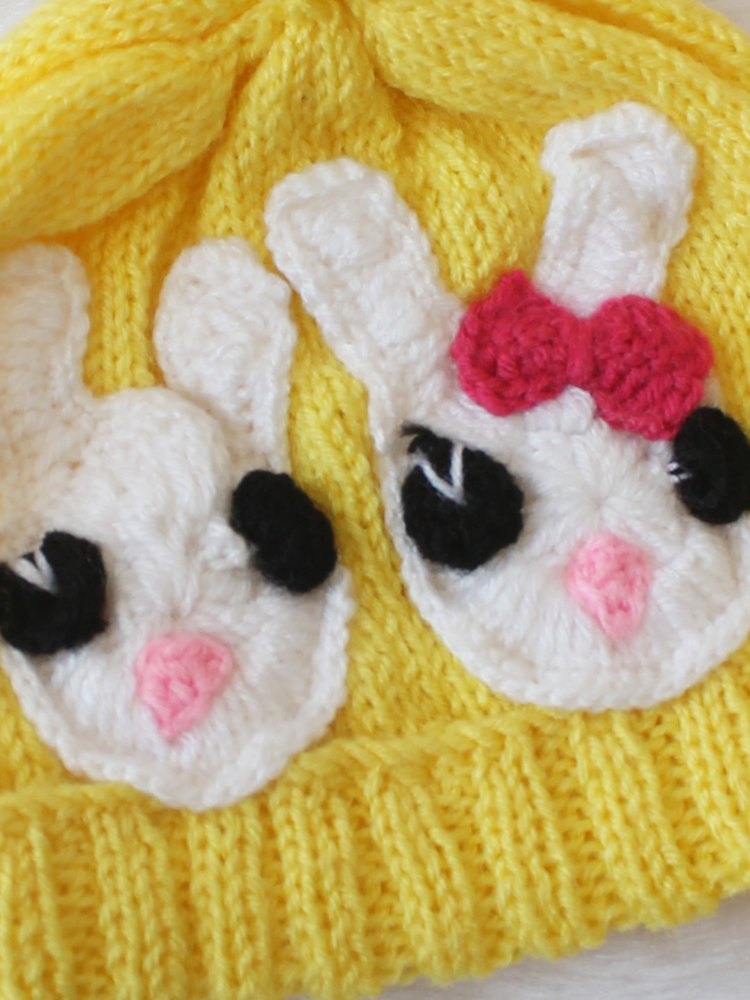 Woonie Rabbit Designed Handknitted Cap - Yellow