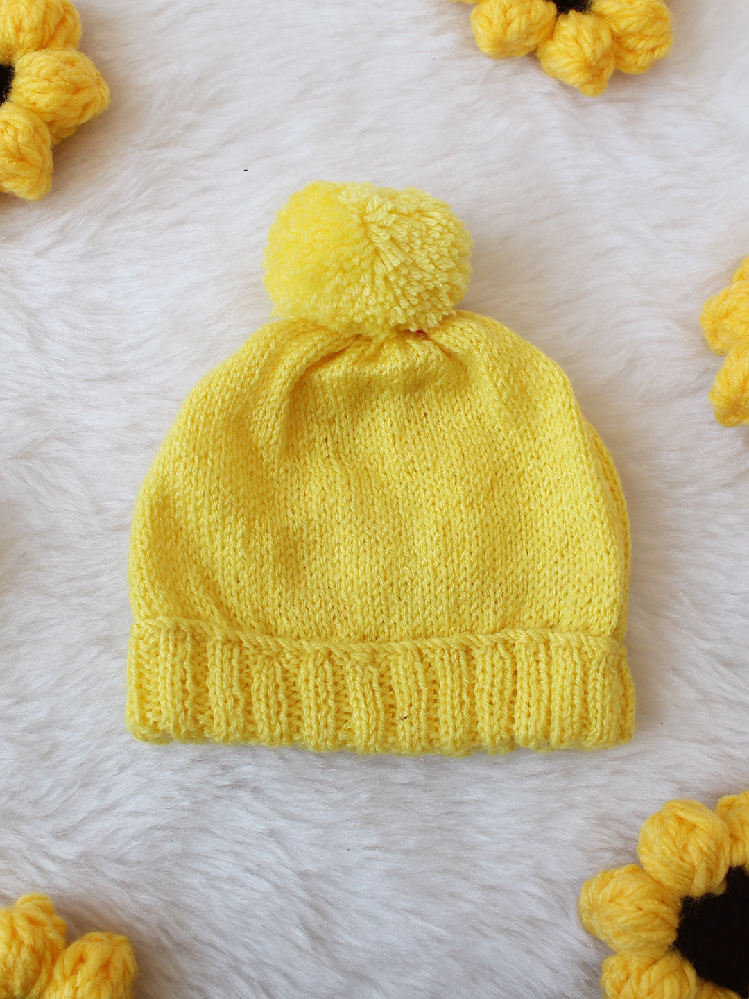 Woonie Rabbit Designed Handknitted Cap - Yellow