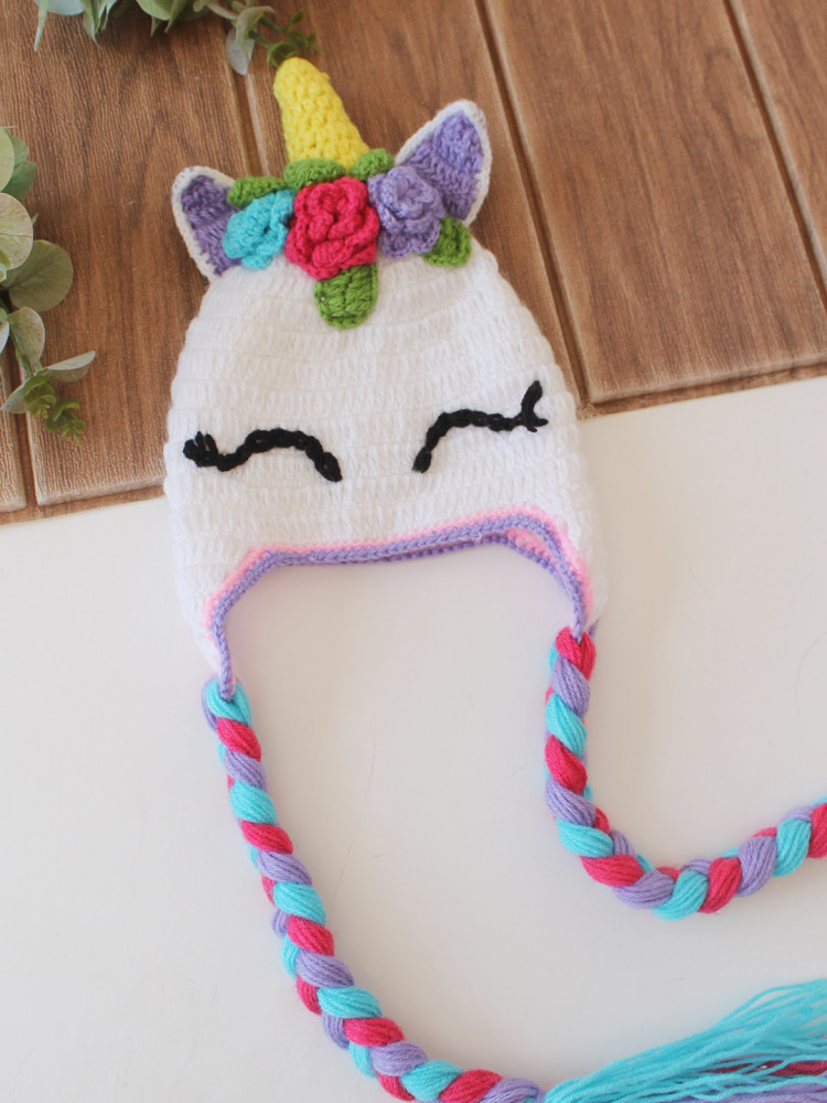 Image of Woonie Crochet Unicorn Design Cap - Cream