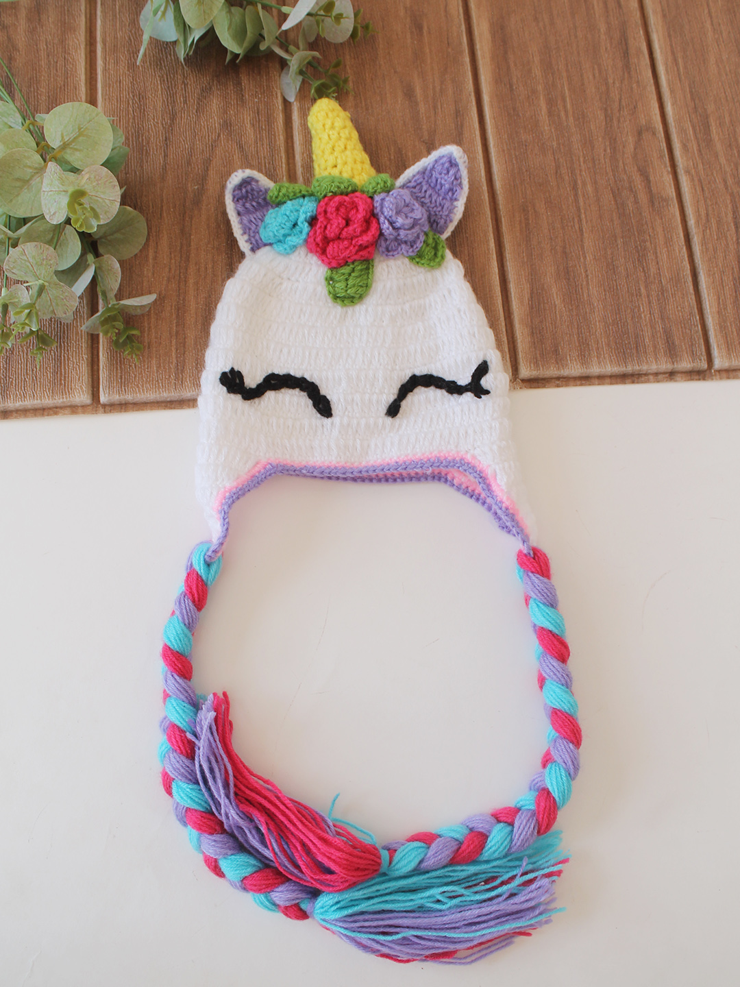 Woonie Crochet Unicorn Design Cap - Cream