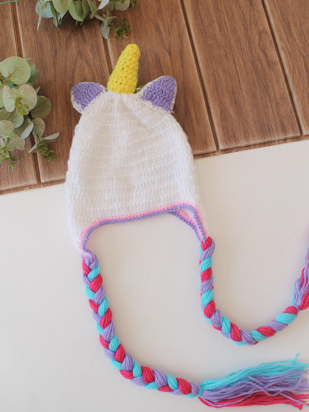 Woonie Crochet Unicorn Design Cap - Cream