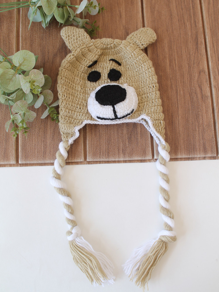 Image of Woonie Crochet Bear Design Cap - Beige