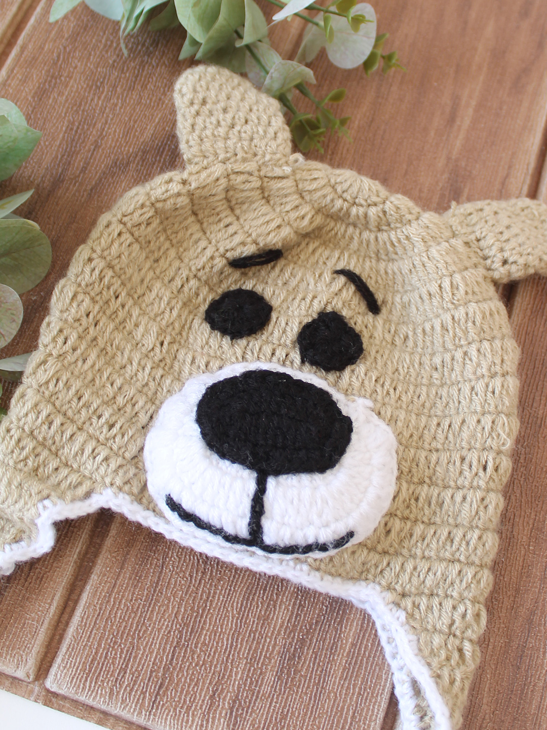 Woonie Crochet Bear Design Cap - Beige