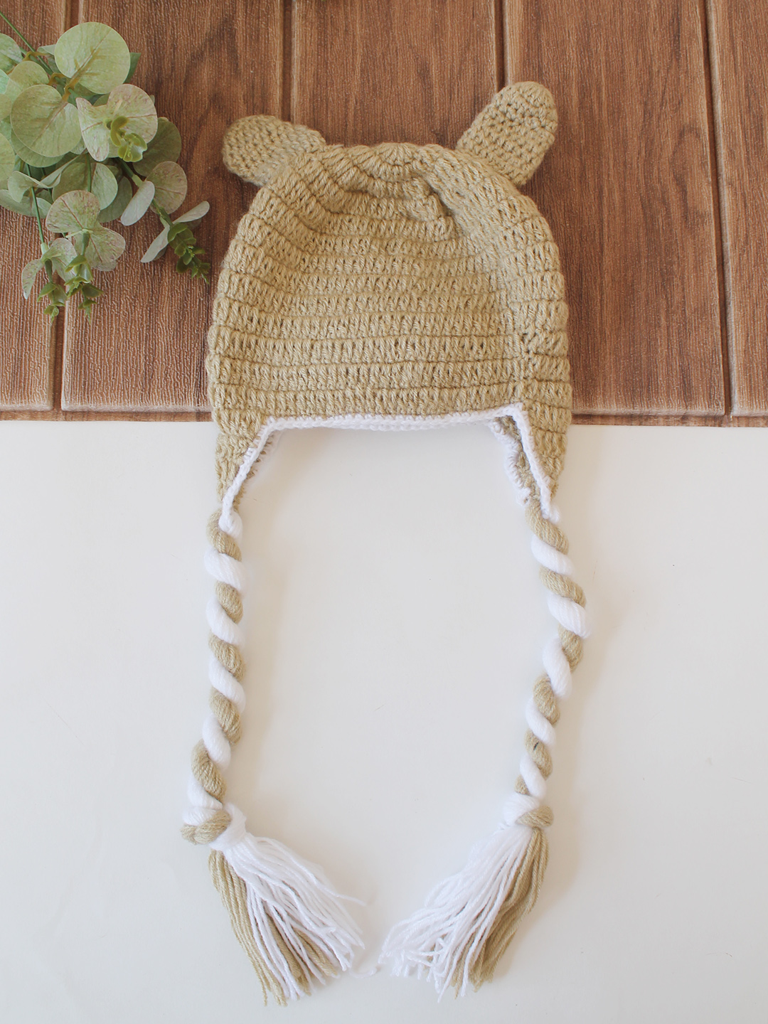 Woonie Crochet Bear Design Cap - Beige