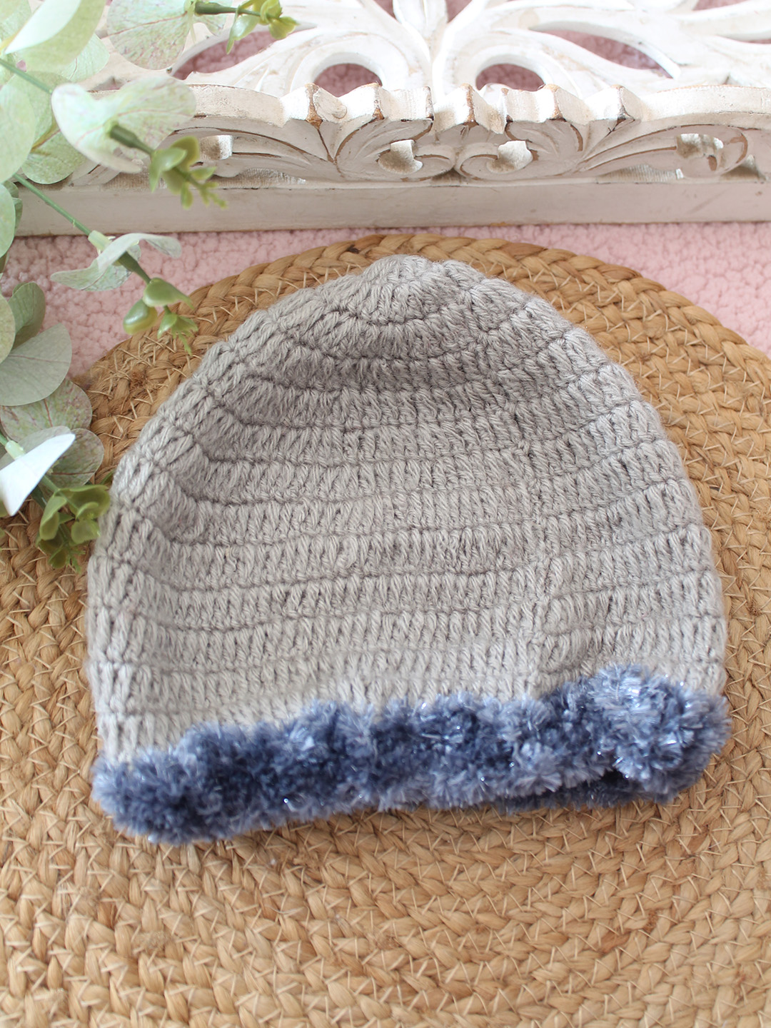Woonie Crochet Self Design Cap - Light Grey