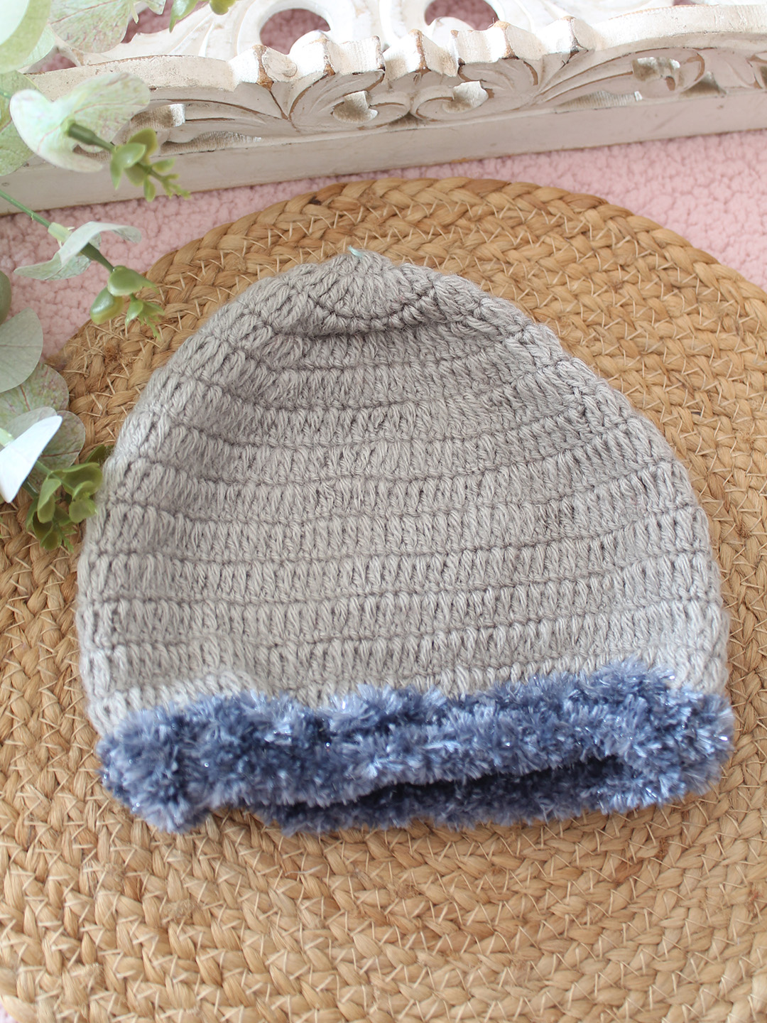 Woonie Crochet Self Design Cap - Light Grey