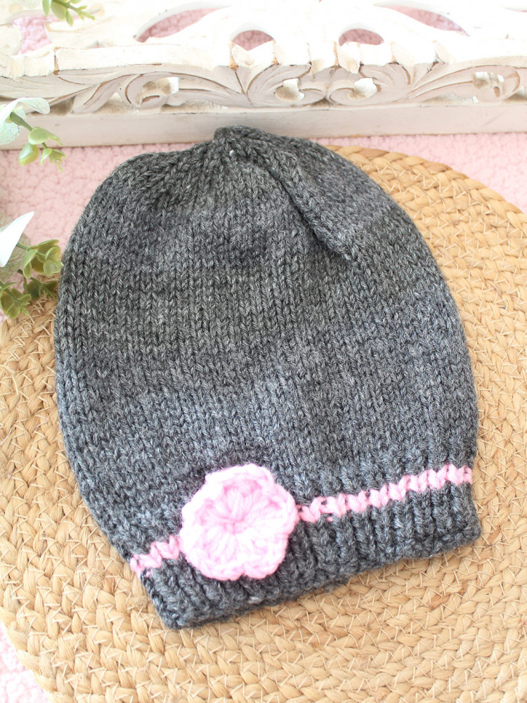 Image of Woonie Crochet Floral Applique Cap - Dark Grey