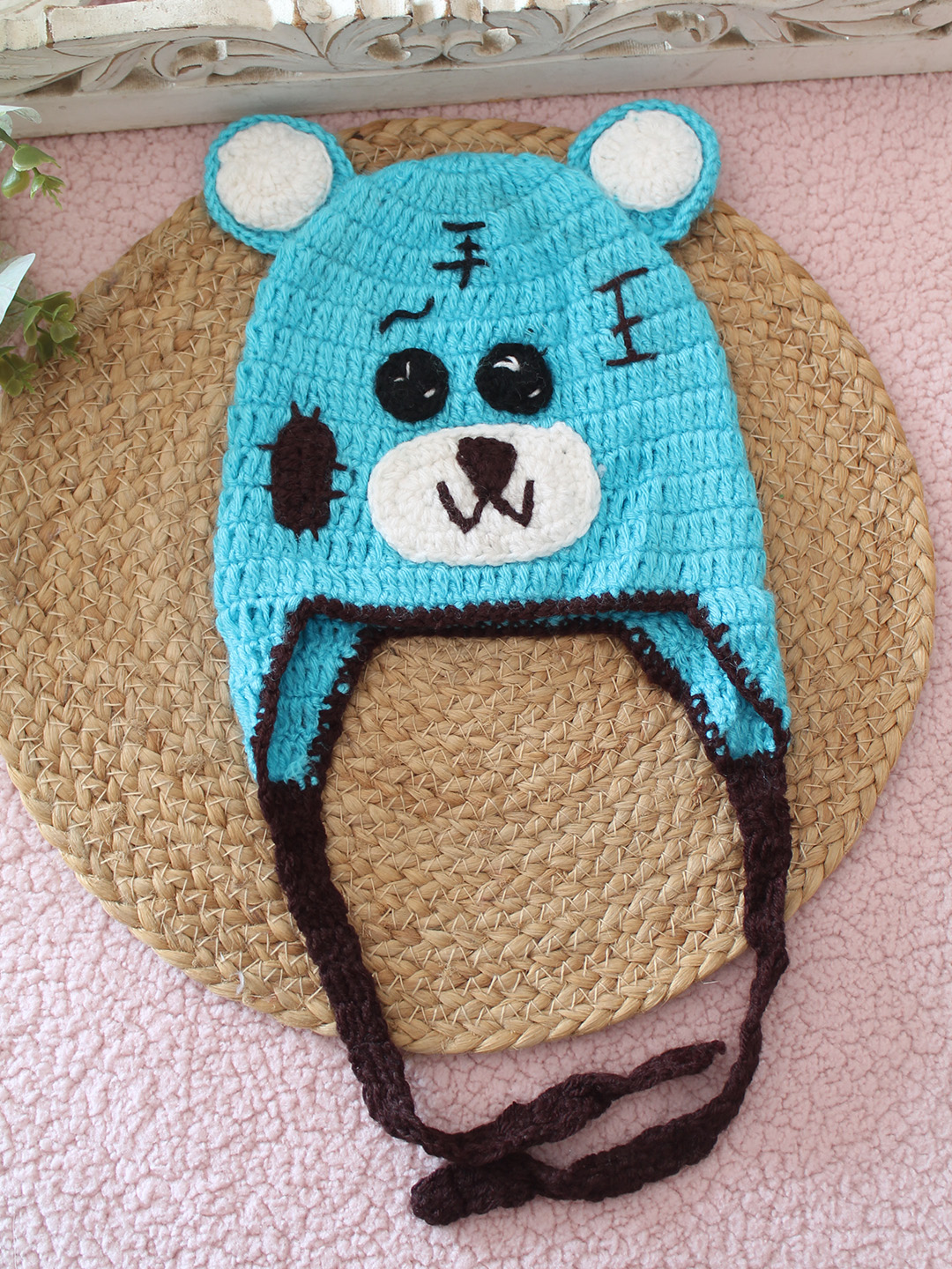 Woonie Crochet Teddy Bear Detailed Cap - Sky Blue