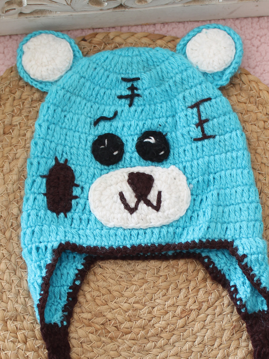 Woonie Crochet Teddy Bear Detailed Cap - Sky Blue