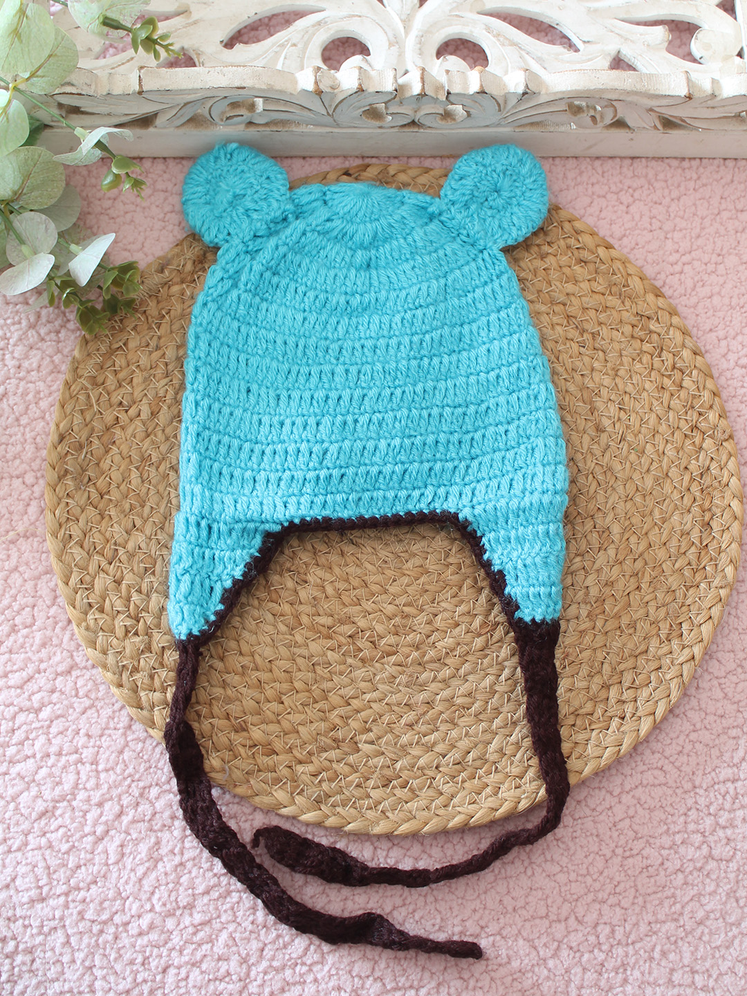 Woonie Crochet Teddy Bear Detailed Cap - Sky Blue