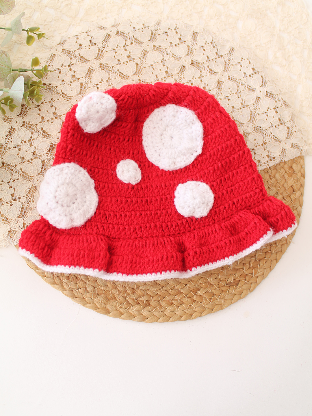 Woonie Crochet Self Design Cap - Red