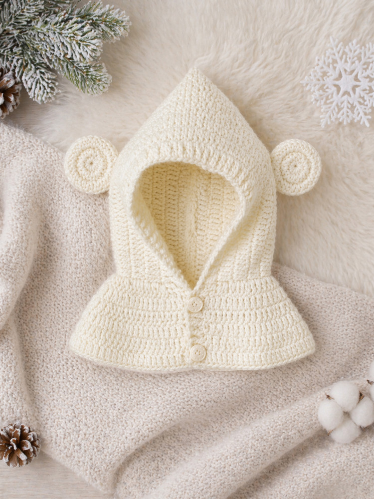 Image of Woonie Crochet Hooded with Ear Cap - Cream