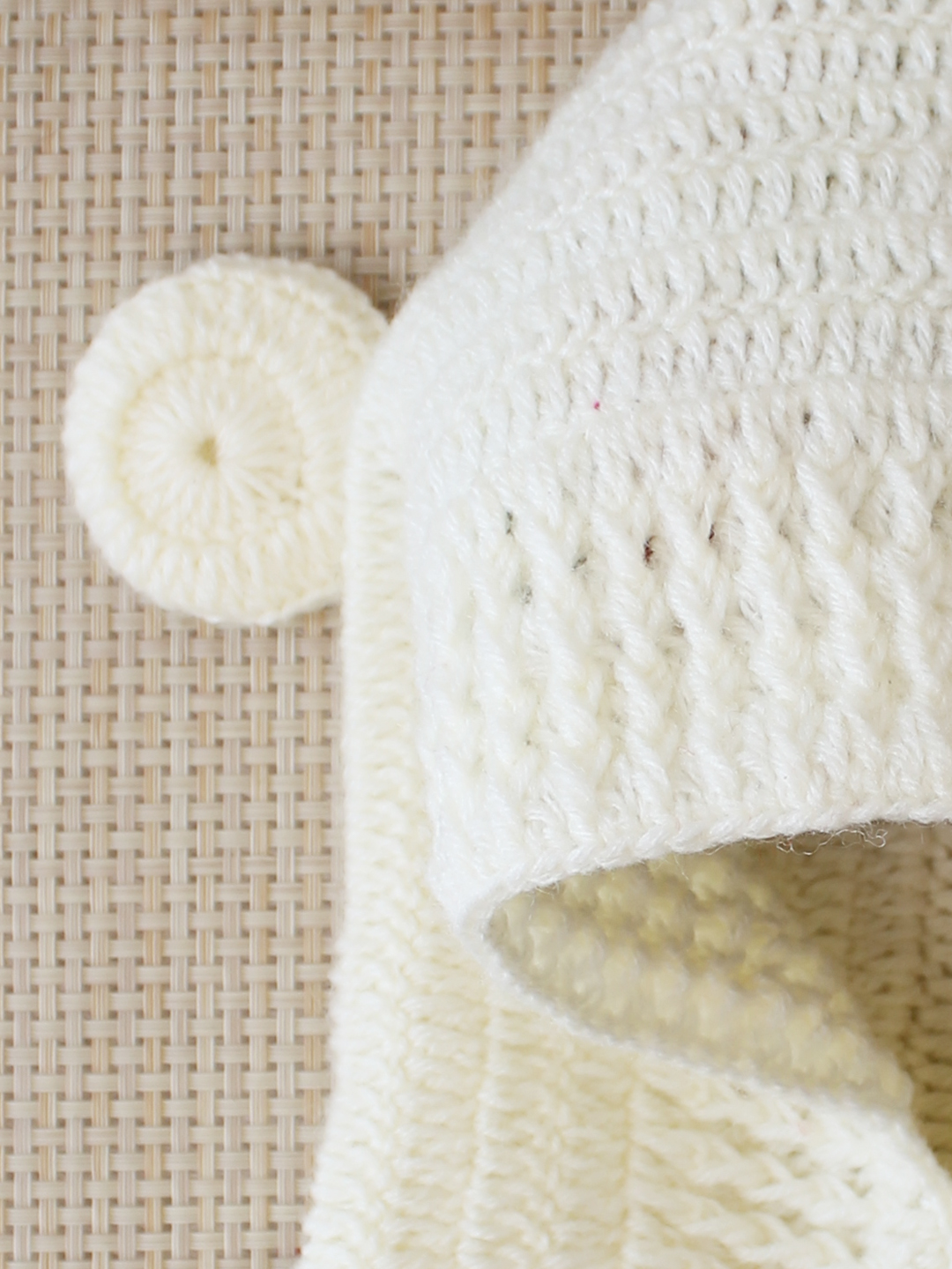 Woonie Crochet Hooded with Ear Cap - Cream