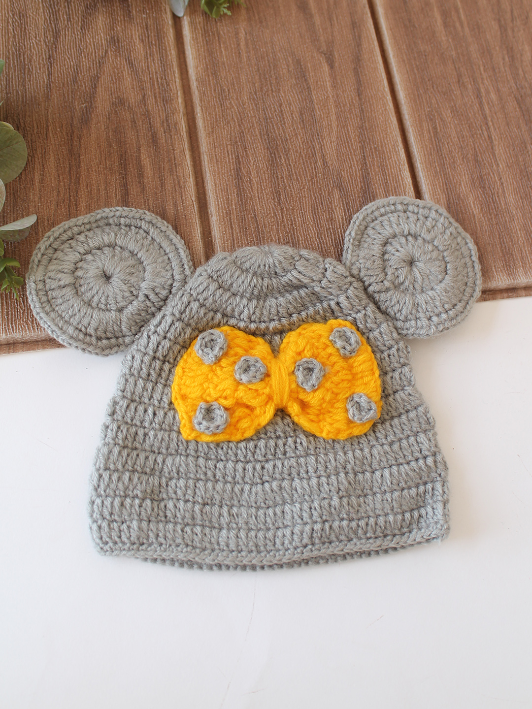 Woonie Crochet Bow Detailed Cap - Light Grey