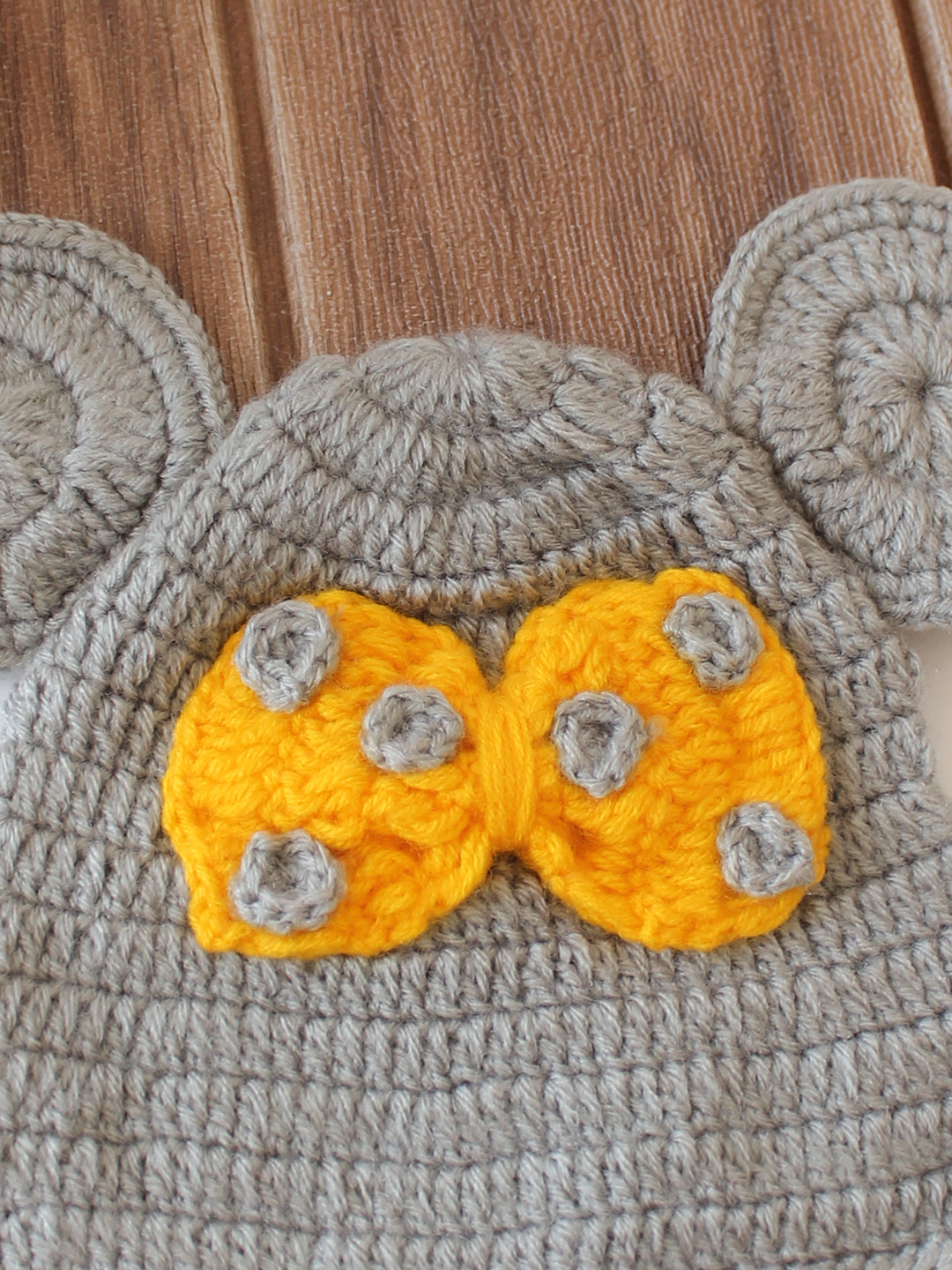 Woonie Crochet Bow Detailed Cap - Light Grey