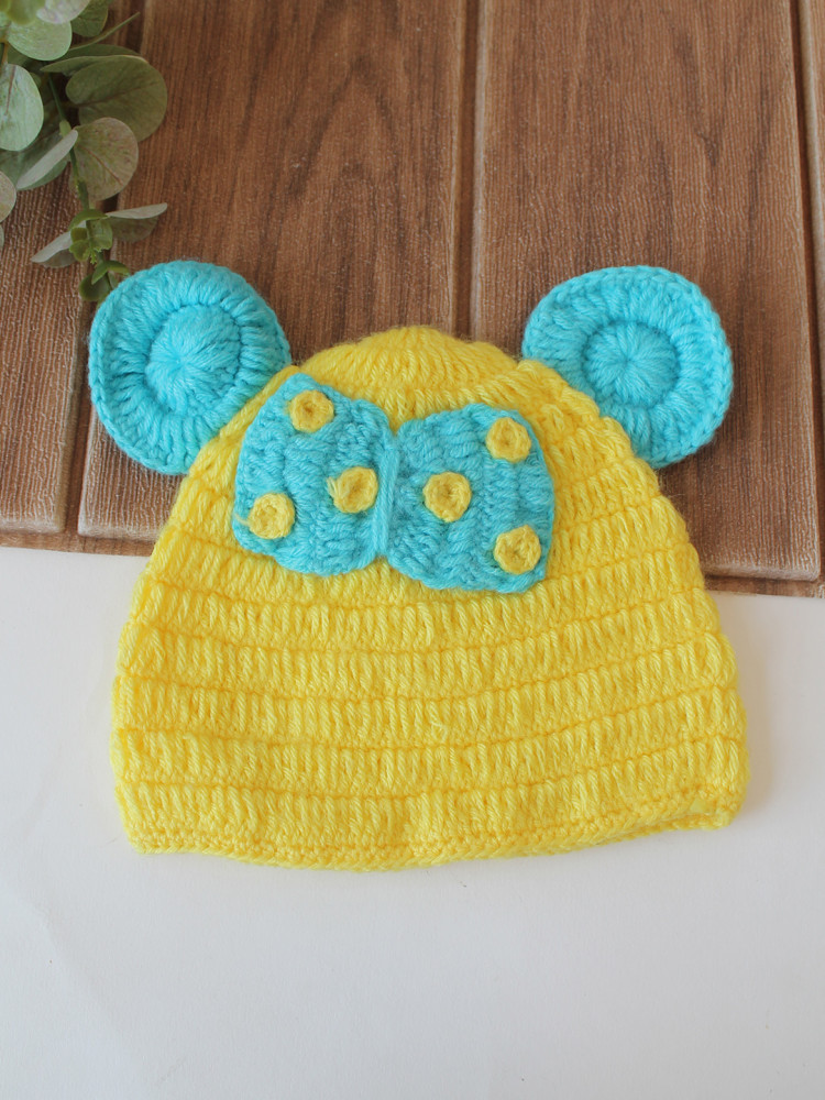 Image of Woonie Crochet Bow Detailed Cap - Yellow