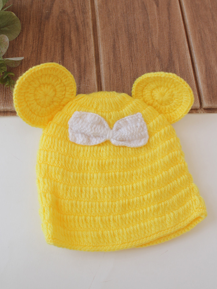 Image of Woonie Crochet Bow Detailed with Ear Cap - Yellow